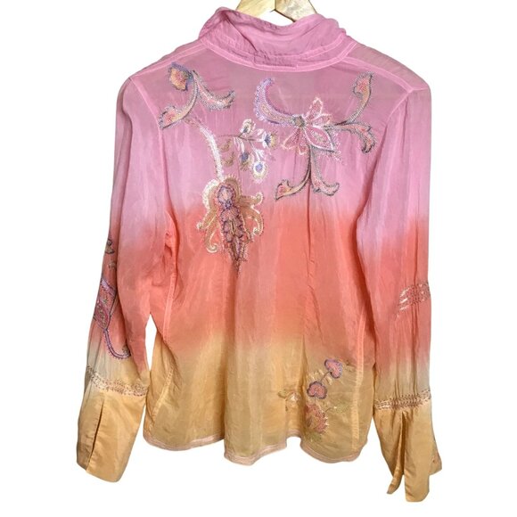 JOHNNY WAS Ombre Embroidered Blouse S/M Boho Luxe Artisanal Floral Festival Top - Picture 3 of 9